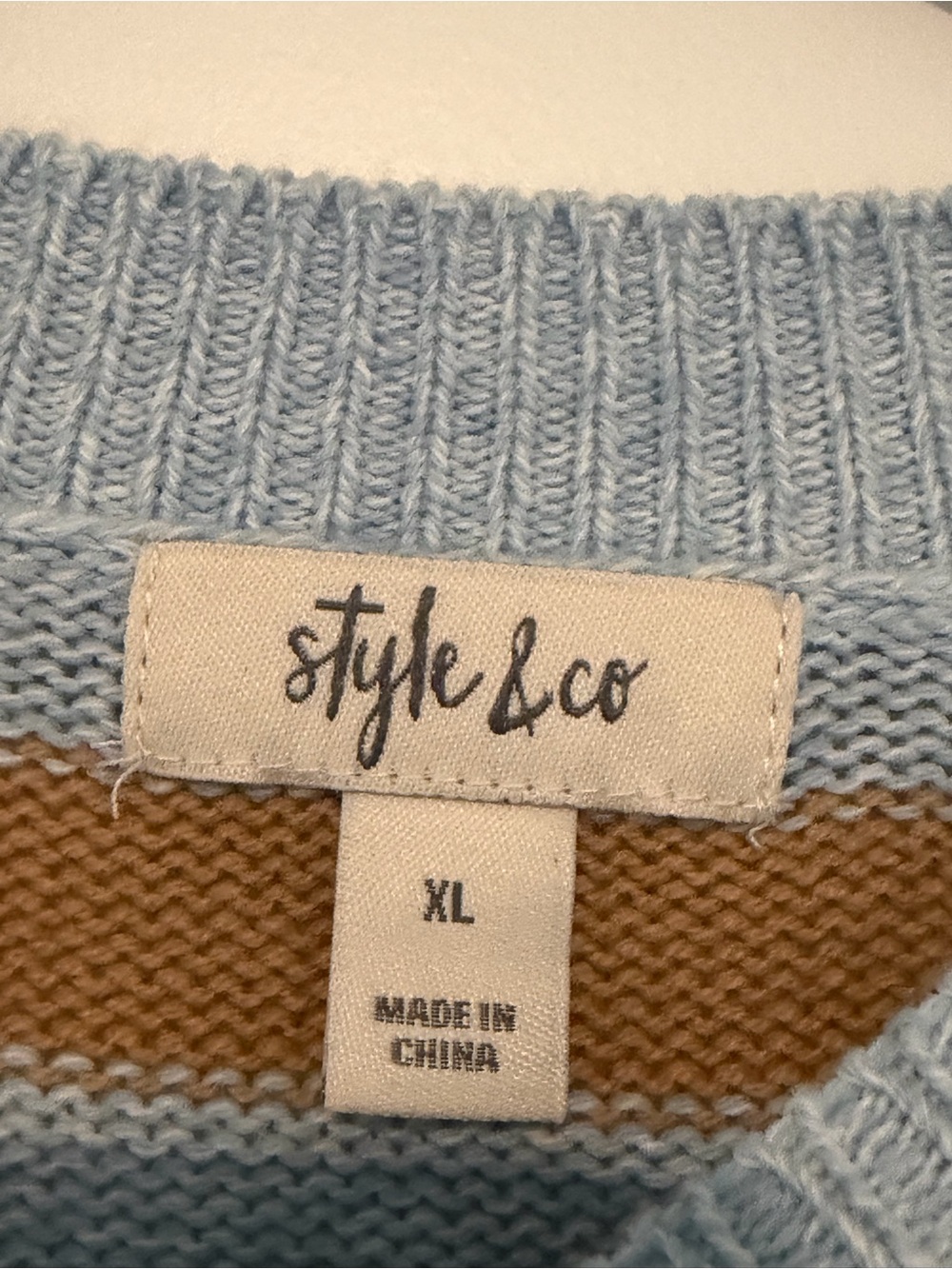 Style & Co. Striped Crewneck Sweater in Light Blue and Camel - Picture 2 of 3